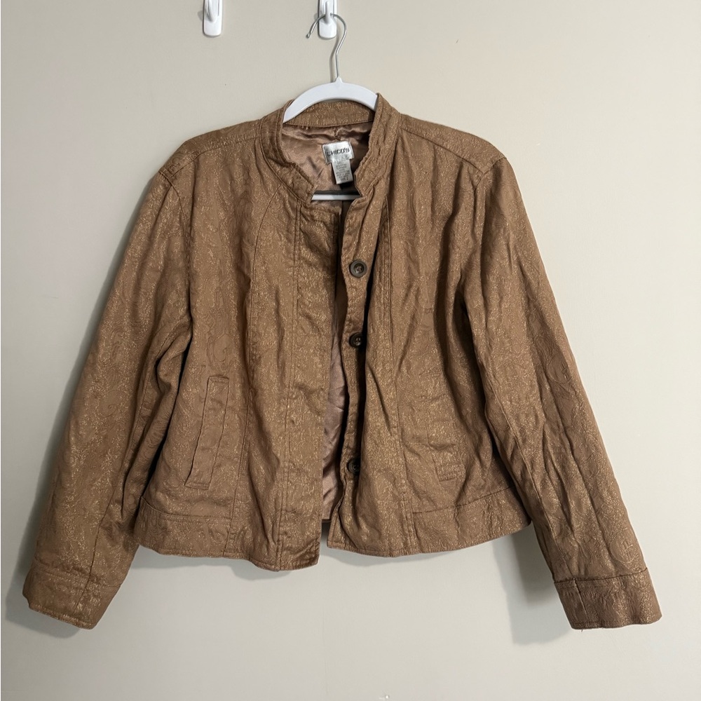 Chico's Tan Utility Jacket Quilted Lightweight